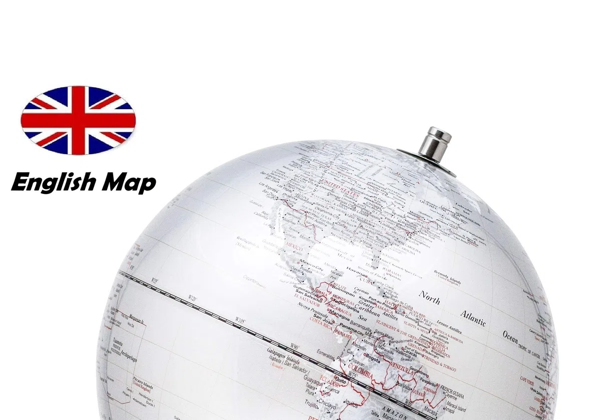 EXERZ 30CM Mappamondo/Globo Argento Metallizzato in Inglese - con una base in acciaio inossidabile - confezionato in scatola premier Kraft, Perfetto come Regalo (Diametro: 30CM)