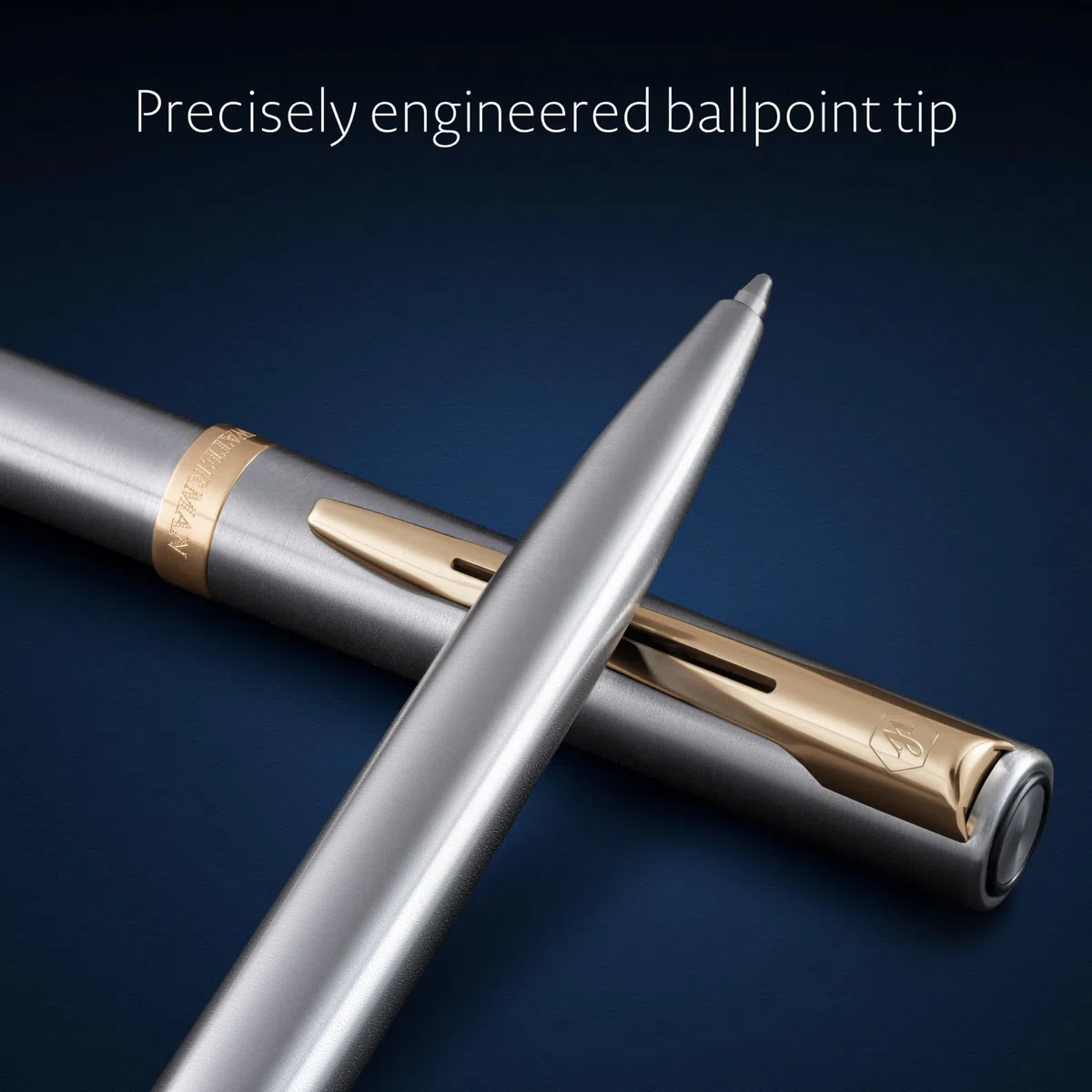 Waterman Impression Penna a sfera | Punta media con ricarica inchiostro blu | Acciaio inossidabile con finiture placcate in oro | Confezione regalo