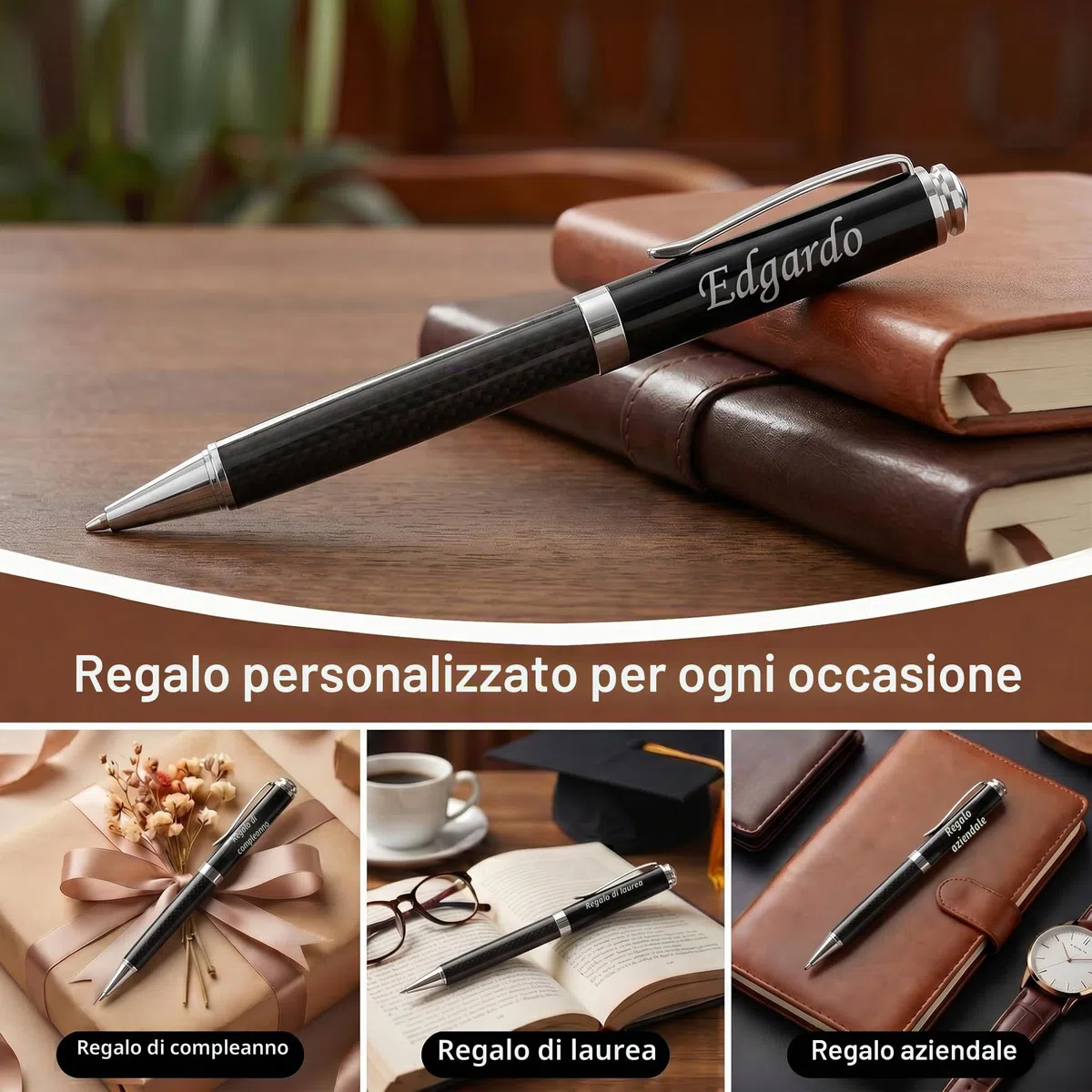 Penna regalo personalizzata - Penna a sfera di lusso Set di scrittura liscia Punto medio Inchiostro nero Personalizzato con il tuo nome o messaggio, Regalo per studenti/insegnante/uomo e donna