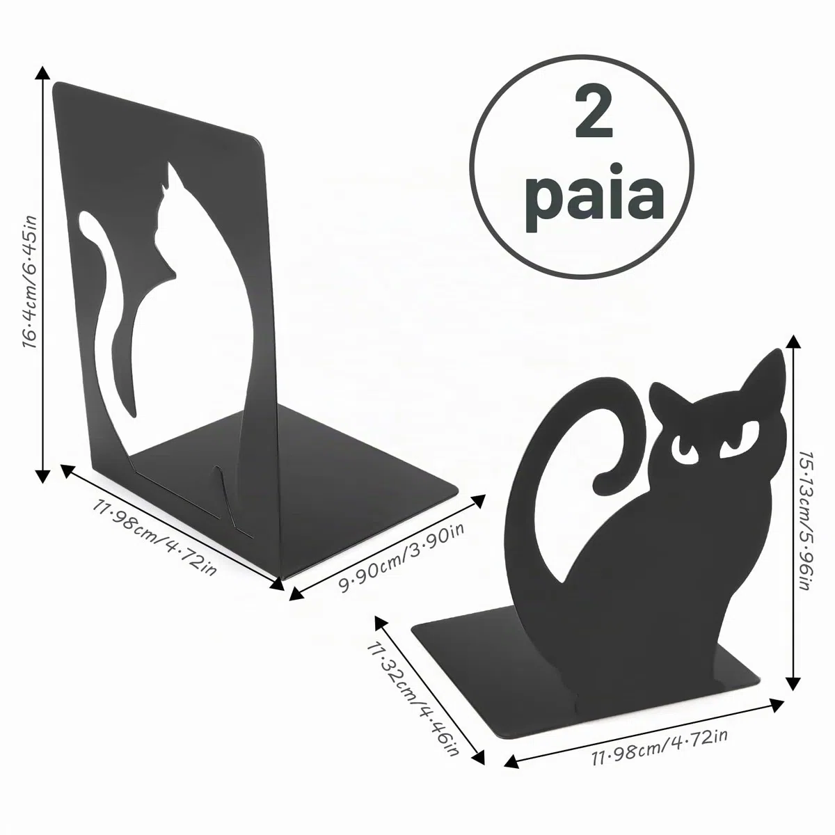 2 Paia Fermalibri in Metallo Nero Reggilibri Gatto Reggi Libri Antiscivolo per Libreria DVD, scaffale, ufficio, biblioteca, casa e scuola