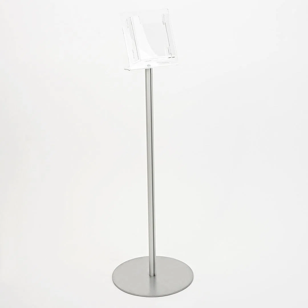 Danieli - Porta Depliant da Terra in Acrilico Trasparente A5 con 1 tasca, per Riviste e Brochure. Porta Volantini Resistente da Utilizzare come Espositore per Ufficio e Negozi. (Alluminio Silver)