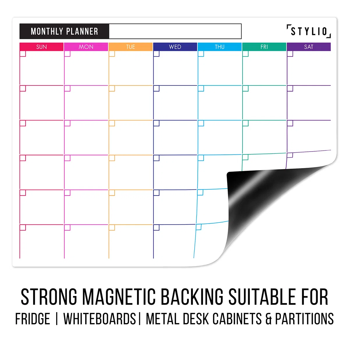 STYLIO 3-Set Lavagne Magnetiche Mensili e Settimanali con Calendario a Secco. Pennarelli e Gomma Inclusi. Planner, per Frigo