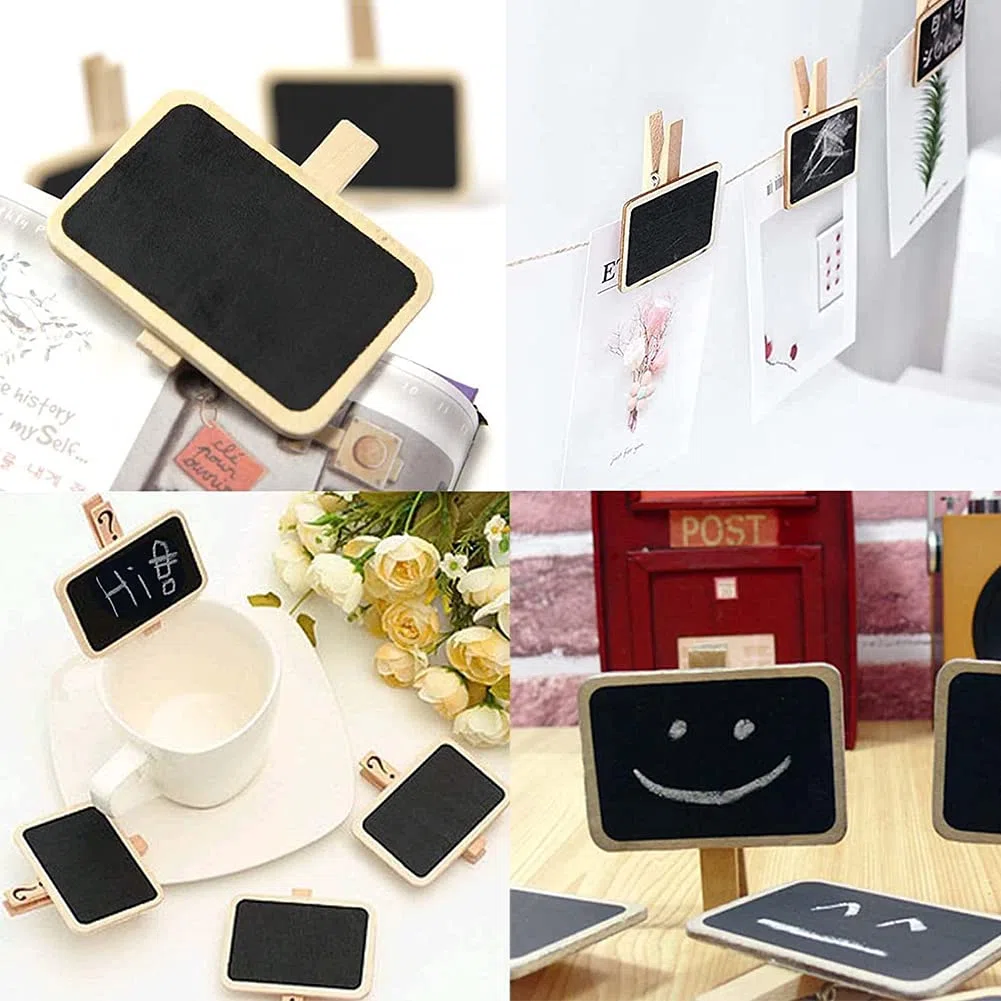 50 Pezzi Lavagna Clip, Lavagnetta Nera in Legno, Mini Lavagna Messaggio, Lavagnette Promemoria per Cartellino del Prezzo, Bacheca per Appunti Con Foto, Etichetta per Feste
