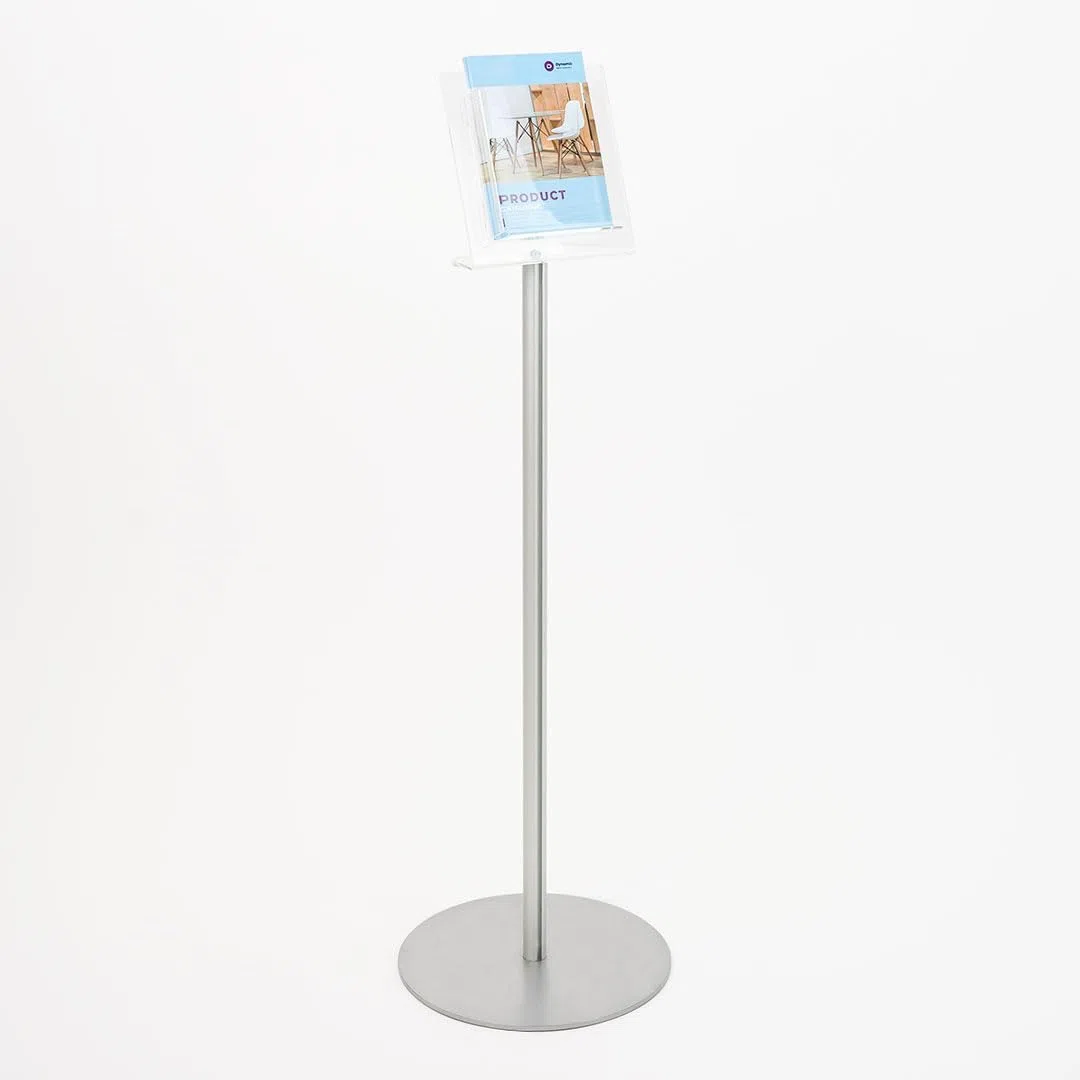 Danieli - Porta Depliant da Terra in Acrilico Trasparente A5 con 1 tasca, per Riviste e Brochure. Porta Volantini Resistente da Utilizzare come Espositore per Ufficio e Negozi. (Alluminio Silver)