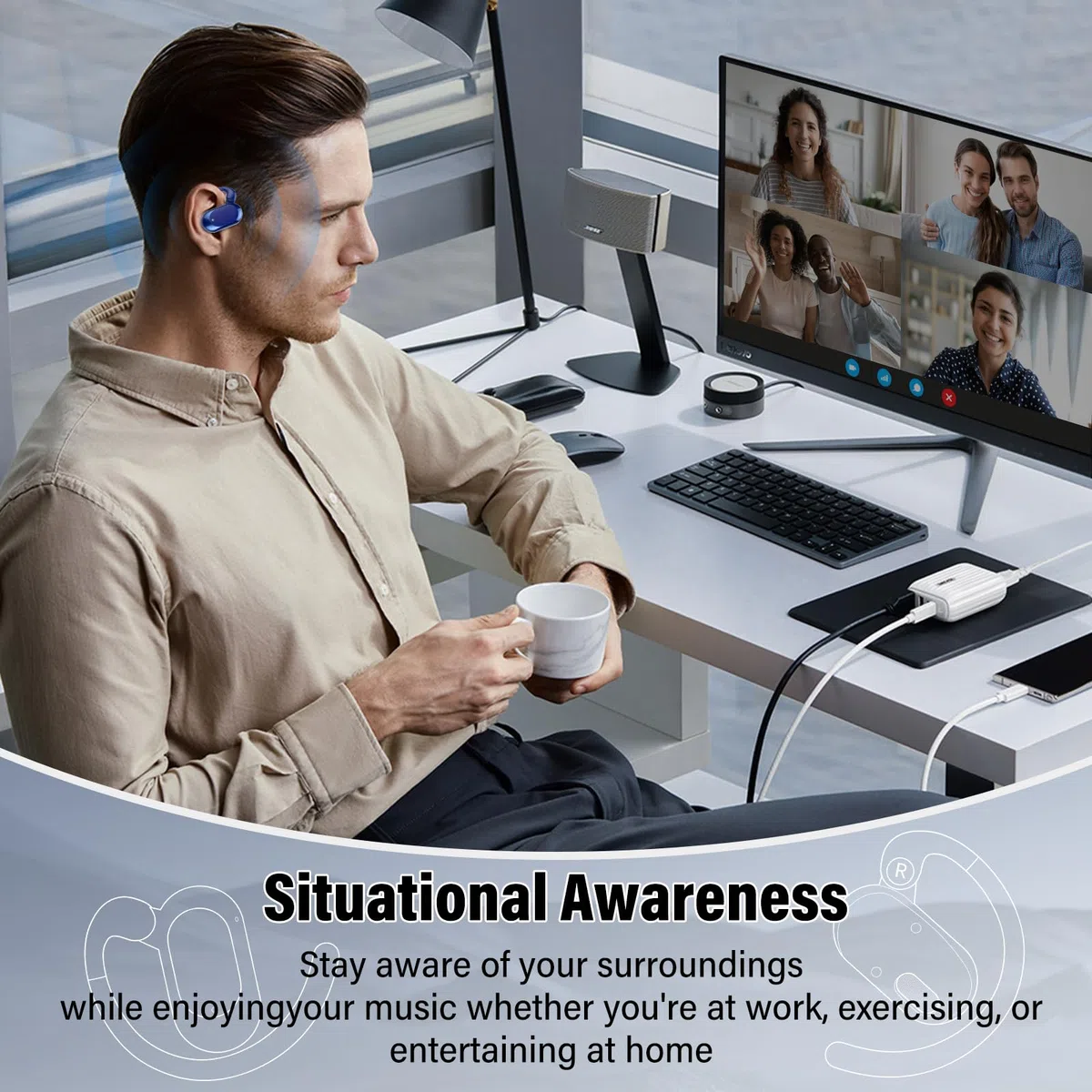 STECEi AI Cuffie Traduzione Simultanea, 4-in-1 Auricolari Traduttori Istantanei con 164 Lingue e 7 Modalità, Bluetooth 5.4 Open Ear con ENC, Codice Autorizz Permanente, IPX7 per Viaggi, Blu Zaffiro