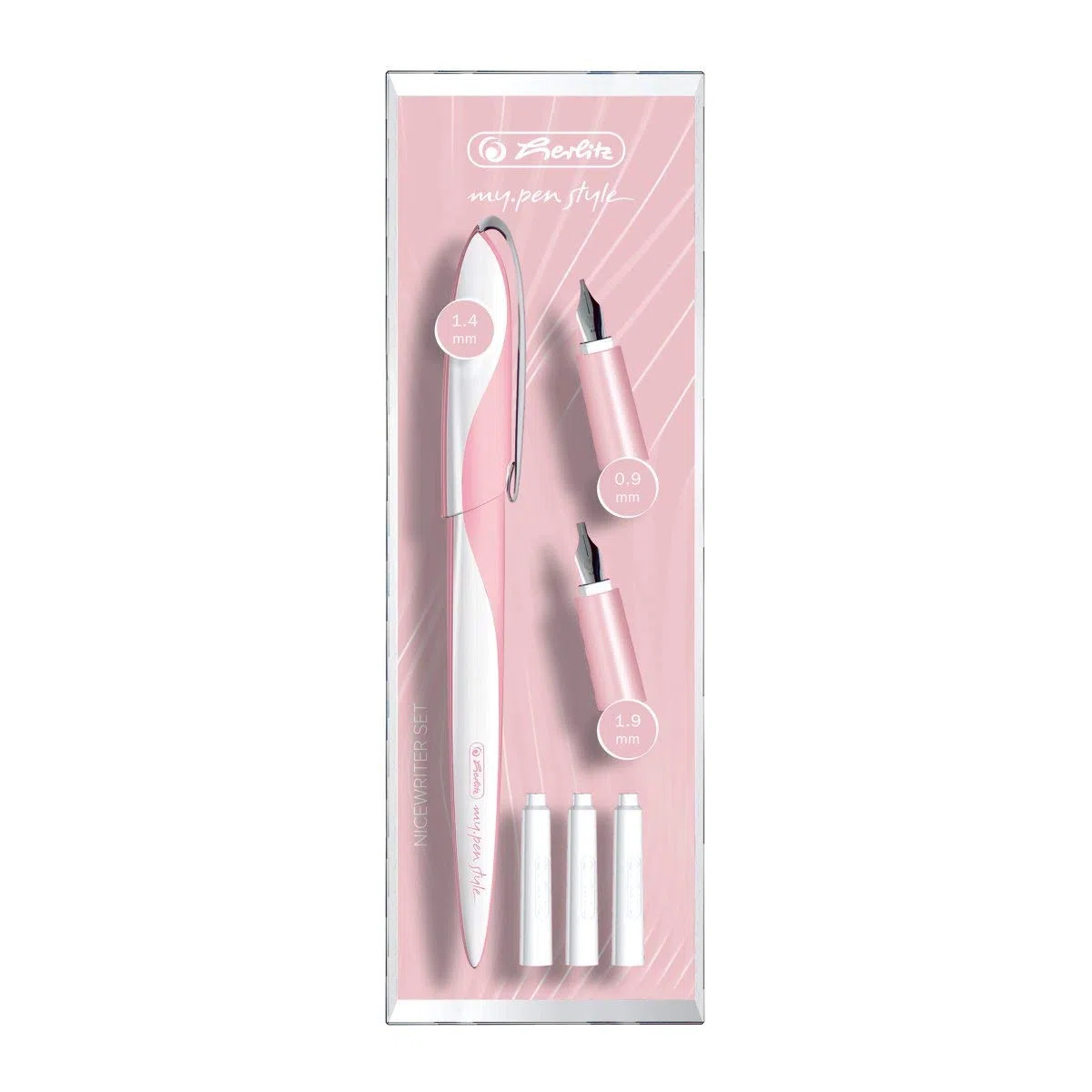 Herlitz 11360260 Calligraphy Nicewrite Set Stilografica Calligrafica My.Pen Con 3 Pennini In 3 Diverse Larghezze (0,9 – 1,4 – 1,9 Mm) E 3 Cartucce Per Conf. In 3 Diversi Colori; Fusto Color Rose.