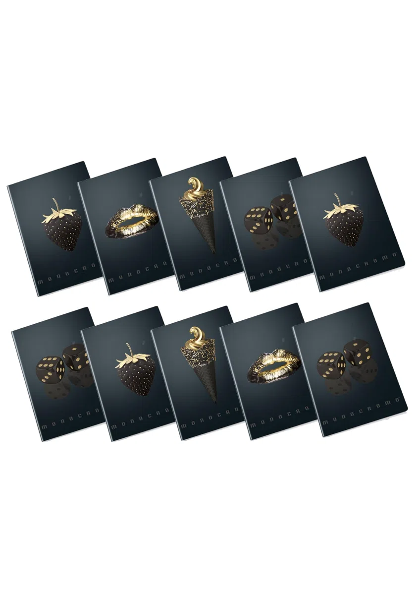 Pigna, Maxi Quaderno Monocromo Gold, A4, carta interna 100 g/m², pagine 72 + risguardo, interno 0Q, quadretti 5 mm. con margine, Soggetti Assortiti, Confezione da 10