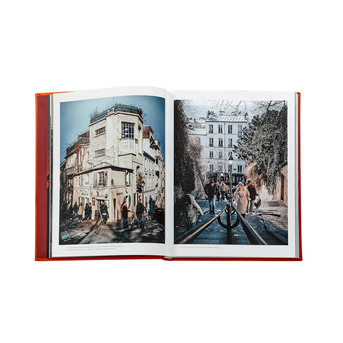 Graphic Image Planner Trope Paris, fotografie iconiche, rilegato in pelle arancione, copertina rigida, rilegato a mano negli Stati Uniti
