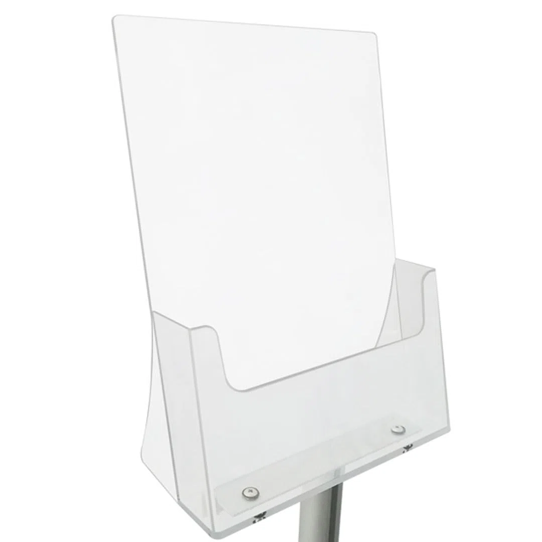 Danieli - Porta Depliant da Terra in Acrilico Trasparente A4 con 1 tasca, per Riviste e Brochure. Porta Volantini Resistente da Utilizzare come Espositore per Ufficio e Negozi. (Alluminio Silver)