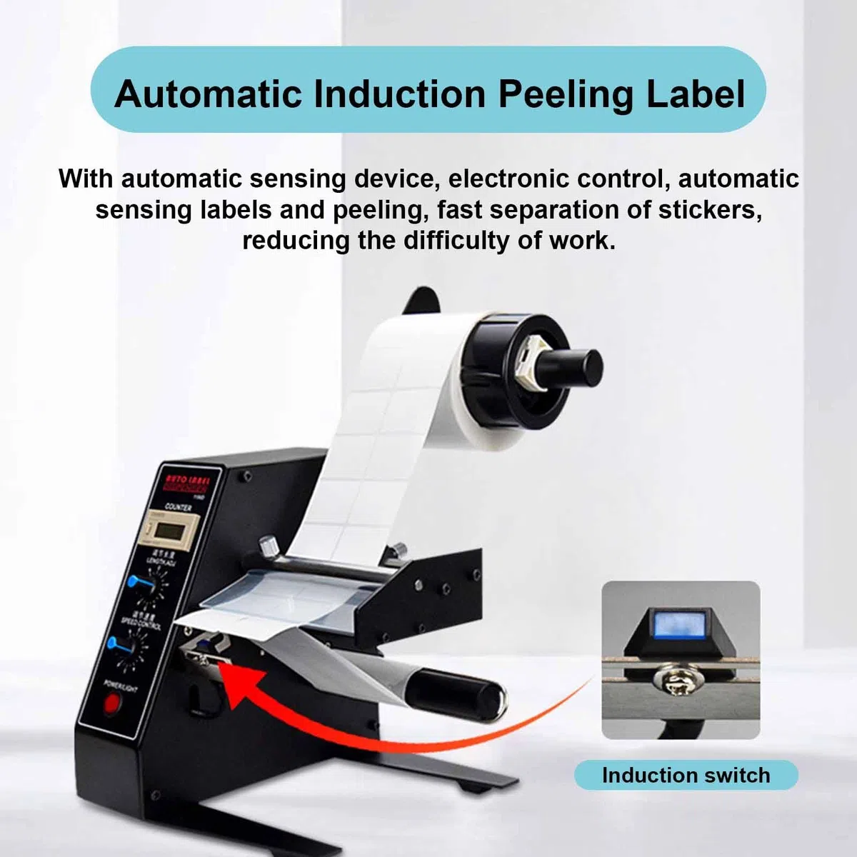 Distributore Automatico di Etichette Commerciale, Macchina per Spellare Le Etichette con Display Digitale, Larghezza Etichetta 5-140 Mm, velocità Regolabile 1-8 M/Min