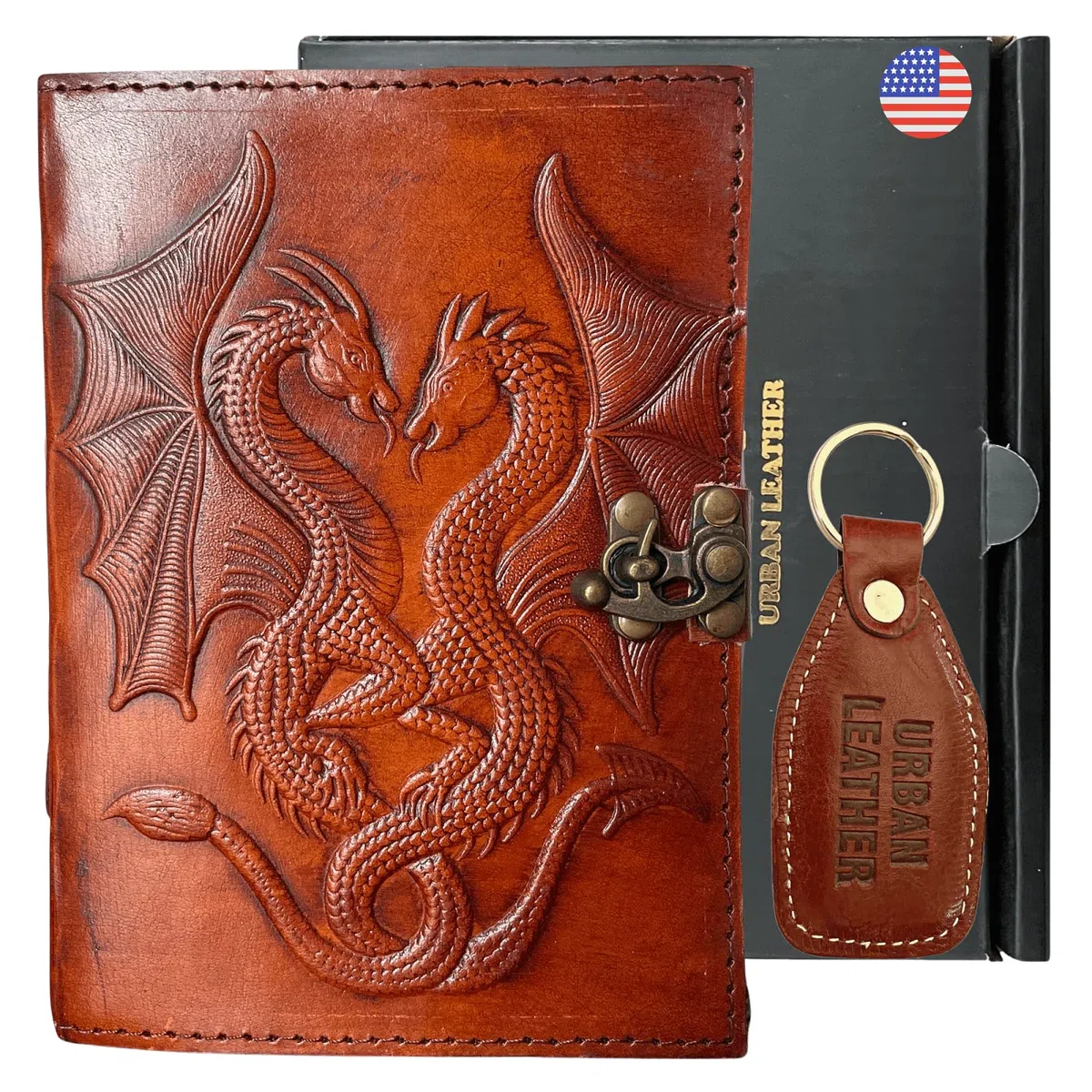 URBAN LEATHER – Taccuino in pelle vintage con stampa a rilievo di drago; ideale come sketchbook, album per ritagli o diario di viaggio. Regalo per uomo e donna, formato B6, pagine bianche.