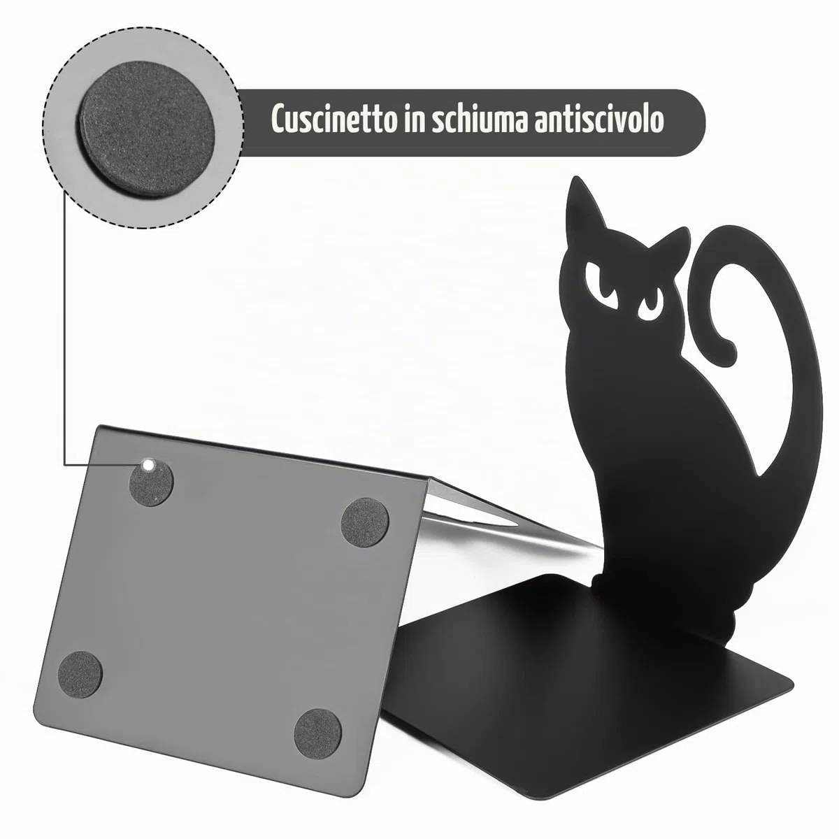 2 Paia Fermalibri in Metallo Nero Reggilibri Gatto Reggi Libri Antiscivolo per Libreria DVD, scaffale, ufficio, biblioteca, casa e scuola
