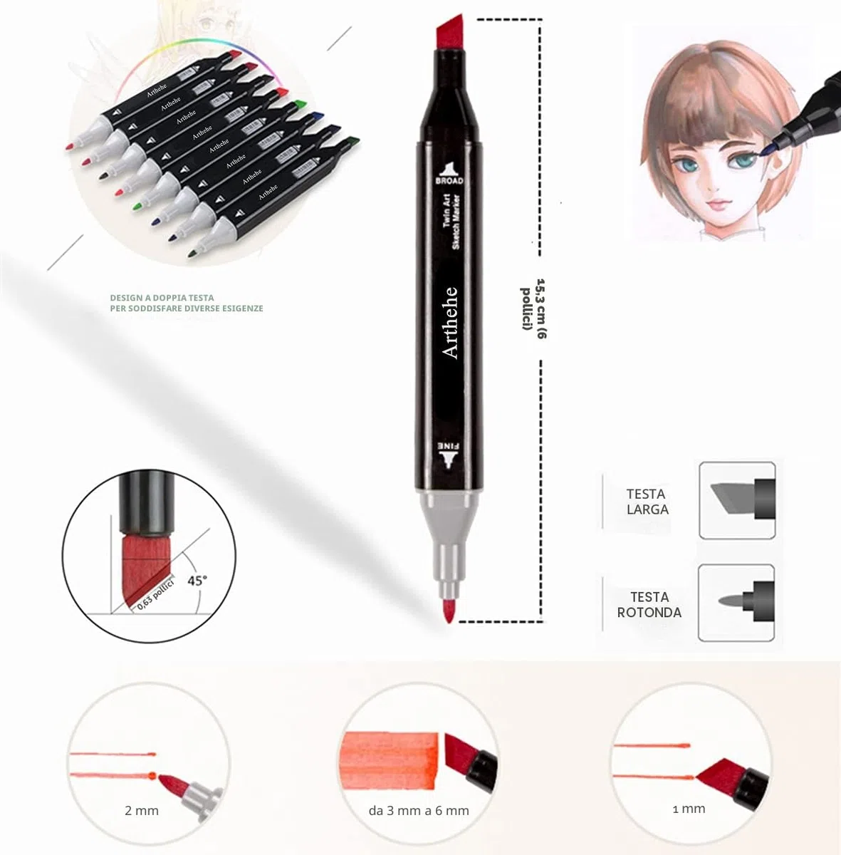 ARTHEHE - Set di 80 pennarelli a punta doppia, per manga, design scolastico
