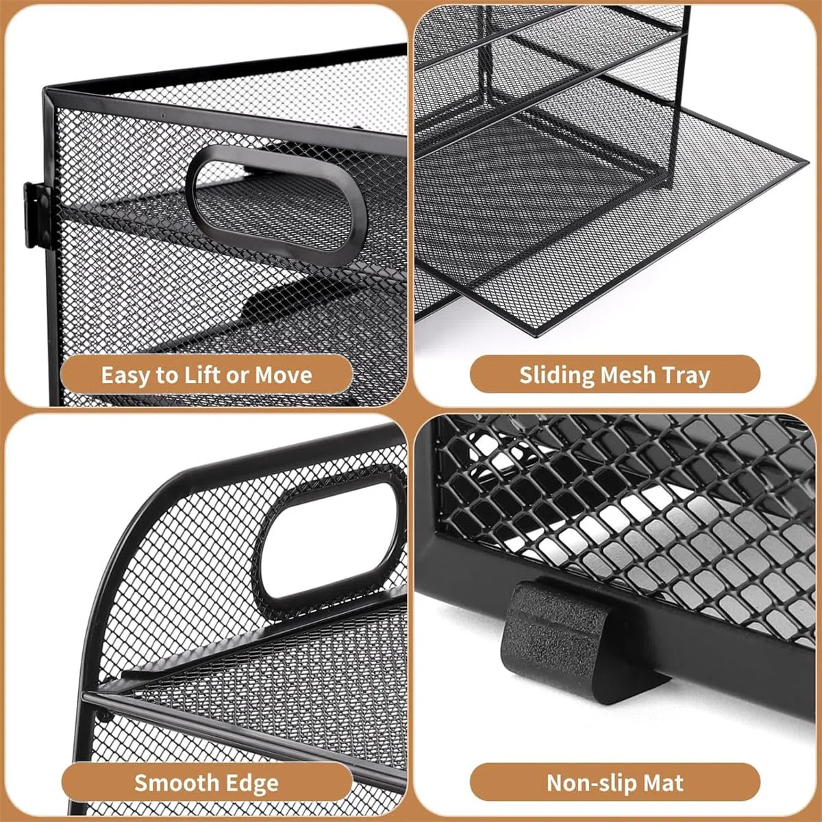SOONHUA Organizer Scrivania a 5 Ripiani, Vaschette Portadocumenti in Rete Metallica con Vassoi Scorrevoli e Maniglie, Porta Documenti A4 per Ufficio e Casa, Bianco, 32x23x34 cm