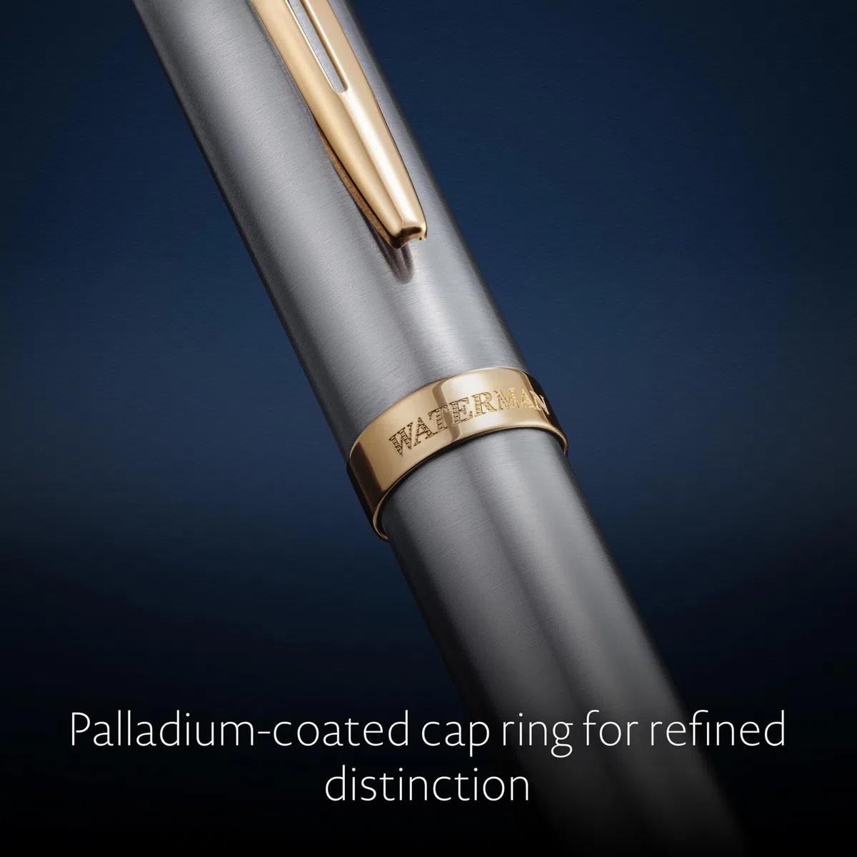 Waterman Impression Penna a sfera | Punta media con ricarica inchiostro blu | Acciaio inossidabile con finiture placcate in oro | Confezione regalo