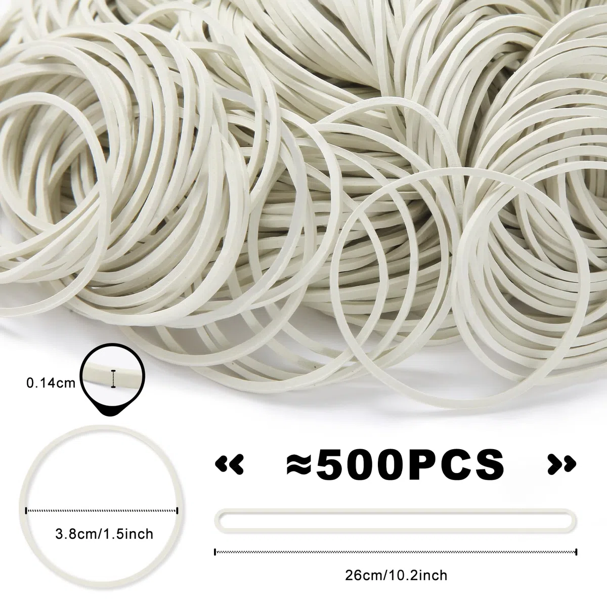 500Pezzi elastici bande elastiche cartella di file stazionario spesso forte elastico elastico elastici per la scuola forniture per ufficio a casa artigianato industriale fai da 38mm dimensioni bianco