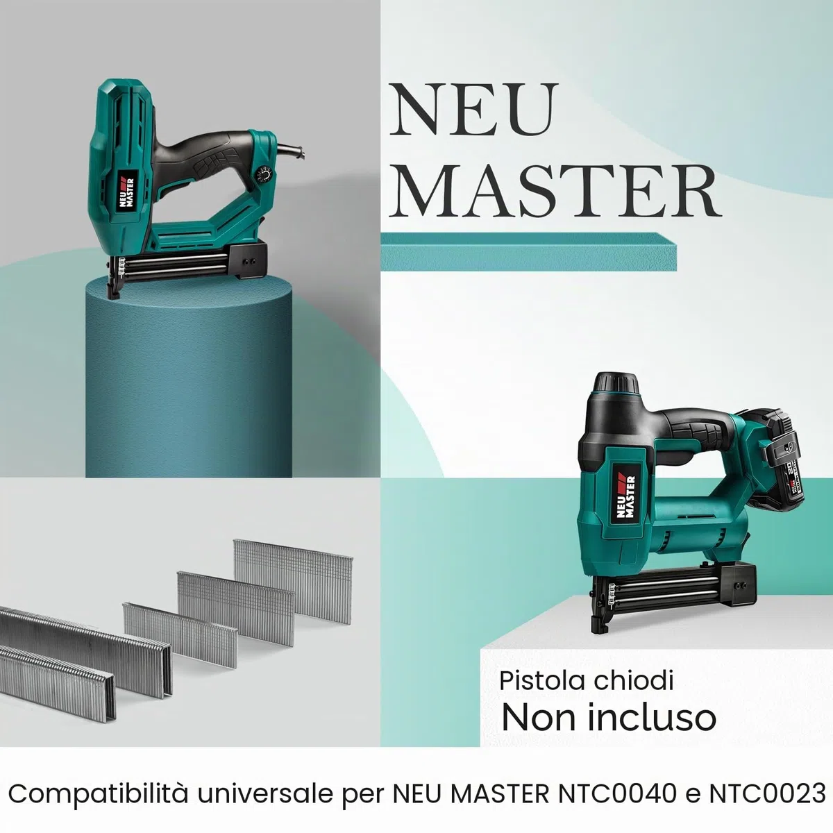NEU MASTER Chiodi 18GA/graffette Type90 18GA, set totale di 1600 pezzi per pinzatrice NTC0040/NTC0023 chiodatrice (NTC0040/NTC0023 non inclusi)