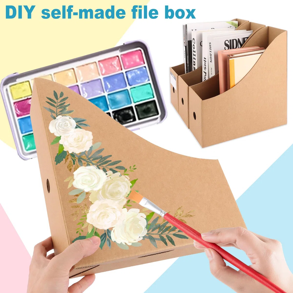 ASelected 10 portariviste in cartone, 26 x 27 x 9 cm, organizer da scrivania per casa, scuola, ufficio