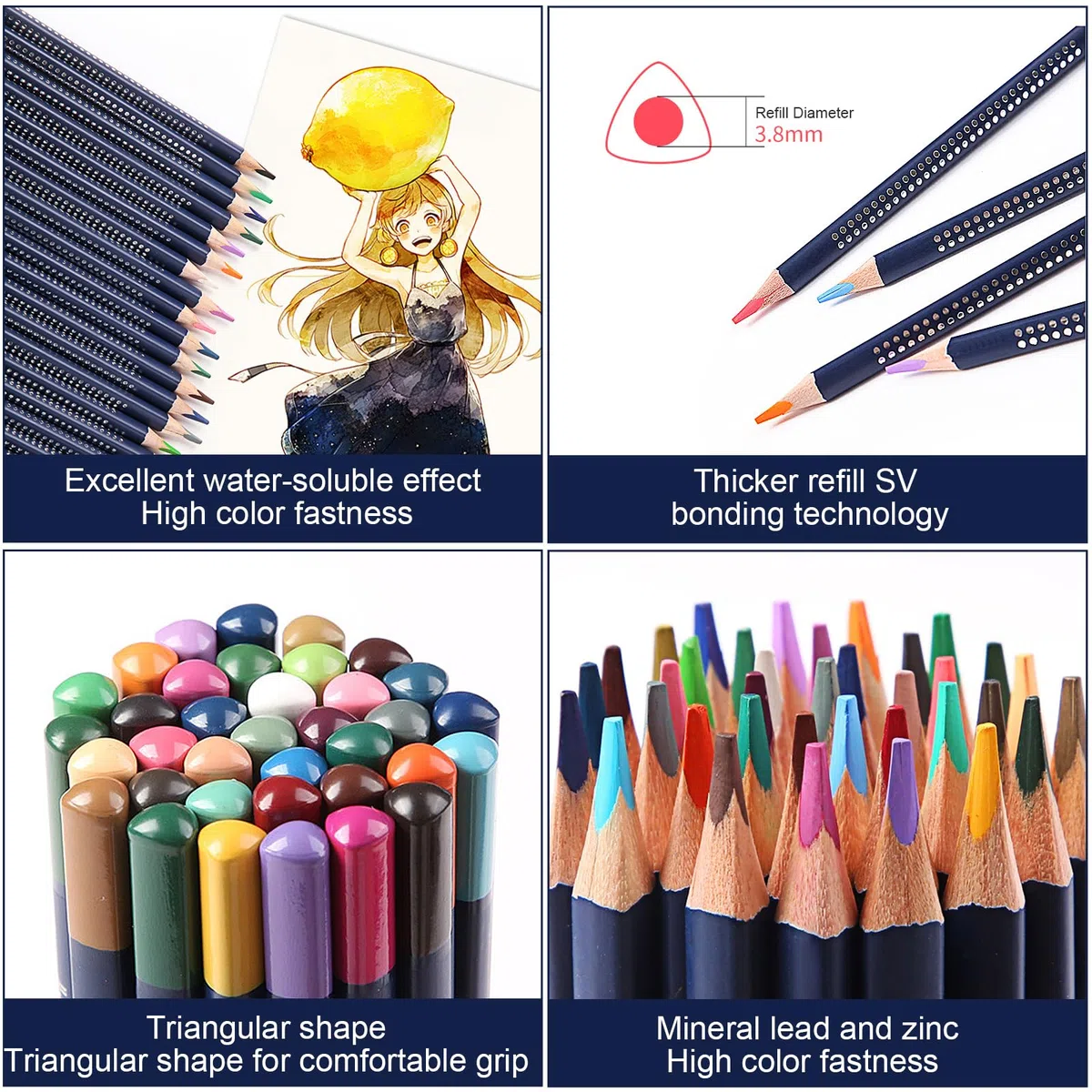 Matite Colorate,72 Set Matite da Disegno Professionali,per Sfumatura, Stratificazione e Pittura ad Acquerello,Con temperino,2 Estensori per matita e gomma,Matite Acquarellabili Professionali