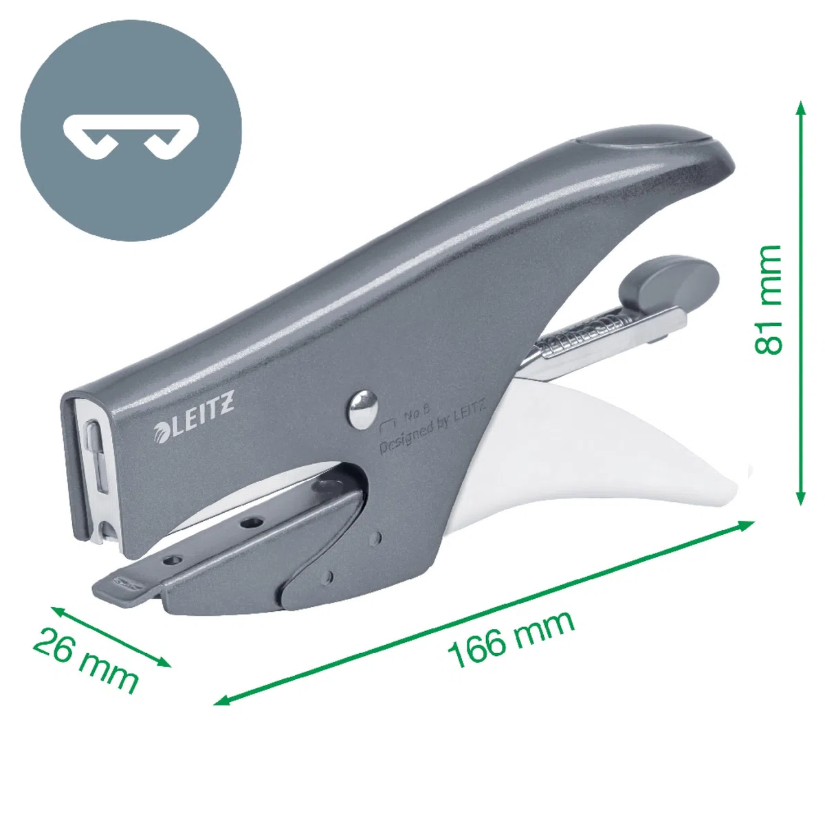 Leitz WOW, Cucitrice a pinza capacità fino a 15 fogli, Cucitrice in metallo ergonomica, Caricamento posteriore, Compatibile con punti P1 n.8, Rosso, 55472026