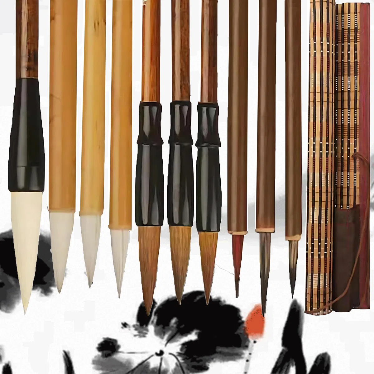 10pcs-Set Pennello Per Calligrafia Cinese, Kanji Giapponese Sumi Pennello Da Disegno, Per Scrivere i Caratteri Cinesi, Adatto Per Inchiostro e Pittura Ad Acquerello