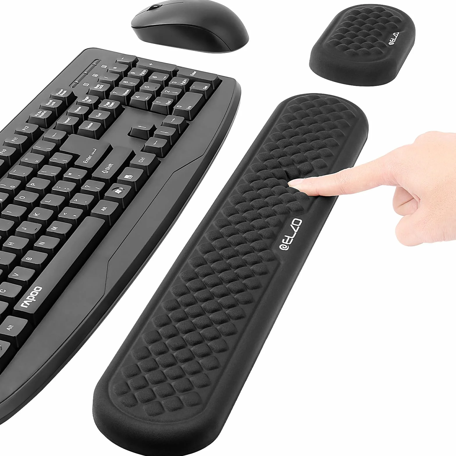 ELZO Poggiapolsi per Tastiera e Mouse con Memory Foam, Wrist Rest per Computer dal Design Ergonomico, Base in Gomma Antiscivolo per Laptop, Digitazione Facile e Allevia il Dolore al Polso