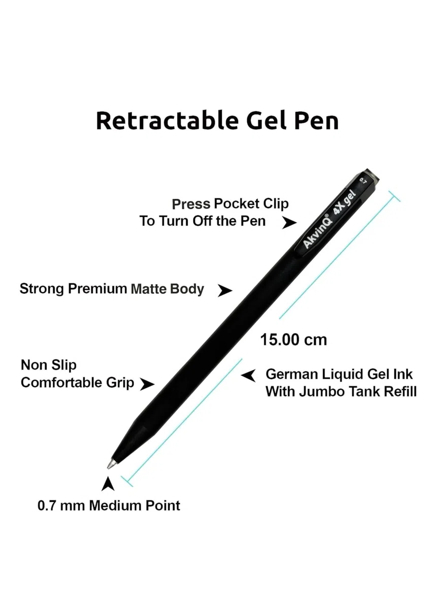 4 penne gel retrattili a gel, punta media da 0,7 mm, inchiostro gel nero, confezione da 36 penne, finitura opaca di alta qualità, ricarica jumbo, per diario, scrittura, appunti, forniture per