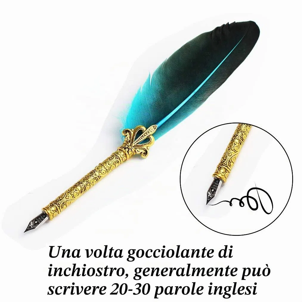 Set per scrittura calligrafica con 5 pennini di ricambio, inchiostro, calamaio e penna, regalo blu