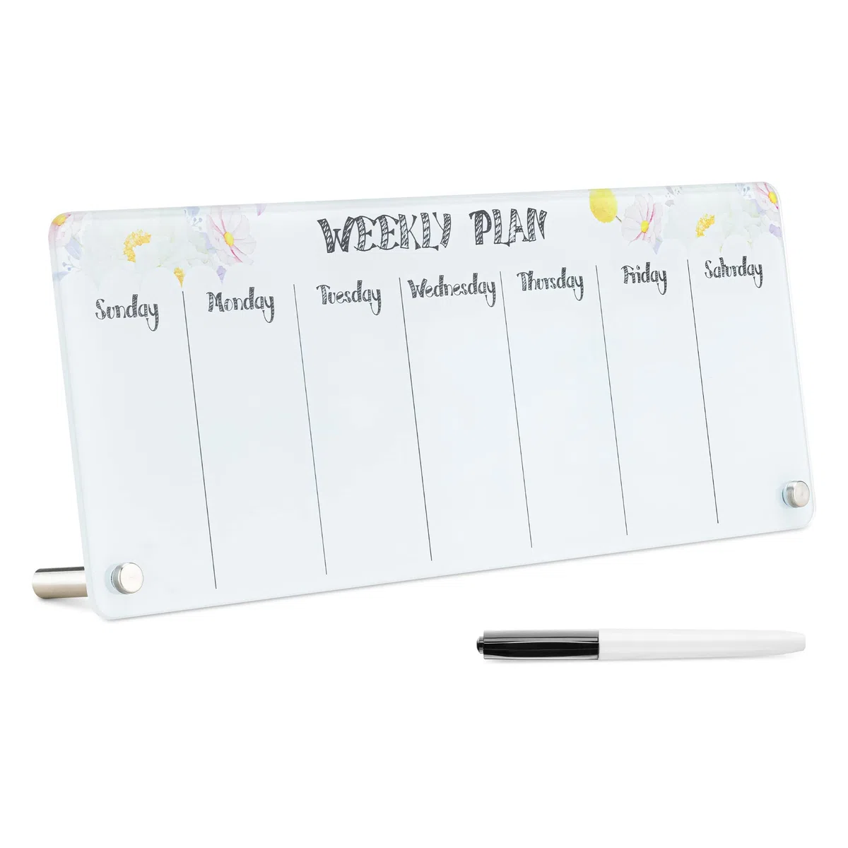 Navaris Planner Settimanale Scrivania - Weekly Planner con Pennarello Cancellabile a Secco - Planning Settimanale da Tavolo - Agenda da Tavolo Fiori