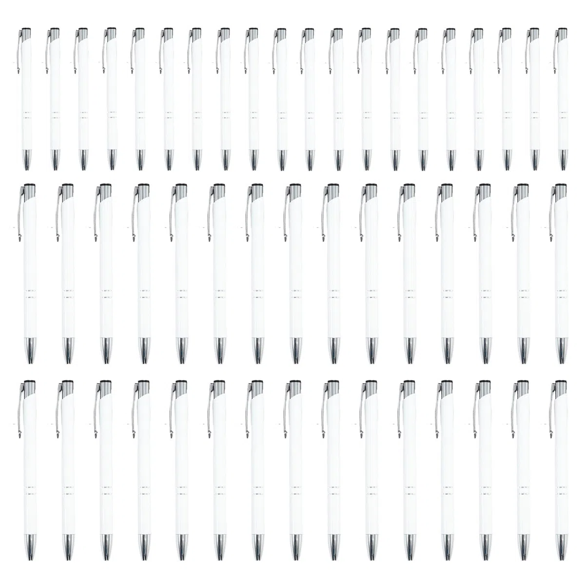 Penna a in metallo, 50 penne a scatto in metallo, 13,9 x 0,9 cm, multifunzione, design alla moda, design con clip argentata, ideale per élite aziendali, studenti, insegnanti e professionisti