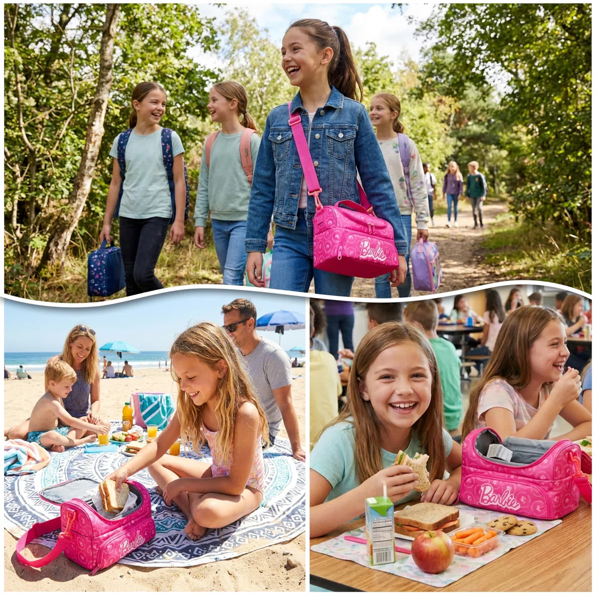 Get Trend Barbie Borsa Termica Porta Pranzo Bambini, Borsa Pranzo con 2 Scomparti Isolati Zip, Manico Robusto e Tracolla Regolabile e Rimovibile per Scuola e Gite, Idea Regali