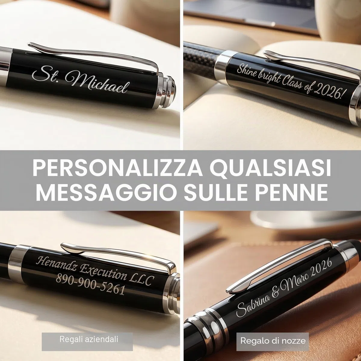 Penna regalo personalizzata - Penna a sfera di lusso Set di scrittura liscia Punto medio Inchiostro nero Personalizzato con il tuo nome o messaggio, Regalo per studenti/insegnante/uomo e donna