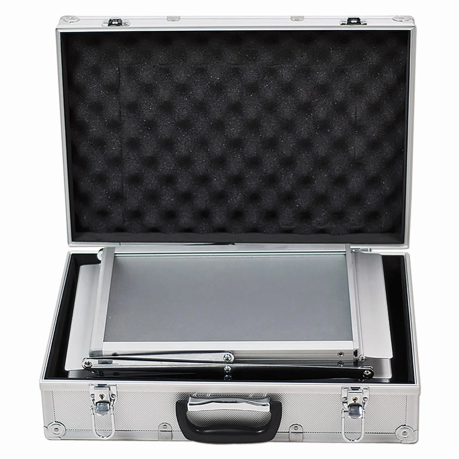 DisplayLager - Espositore da Terra, Argento, A4, Pieghevole, alluminio, inclusa valigia in alluminio/Portadepliant da pavimento per Brochure