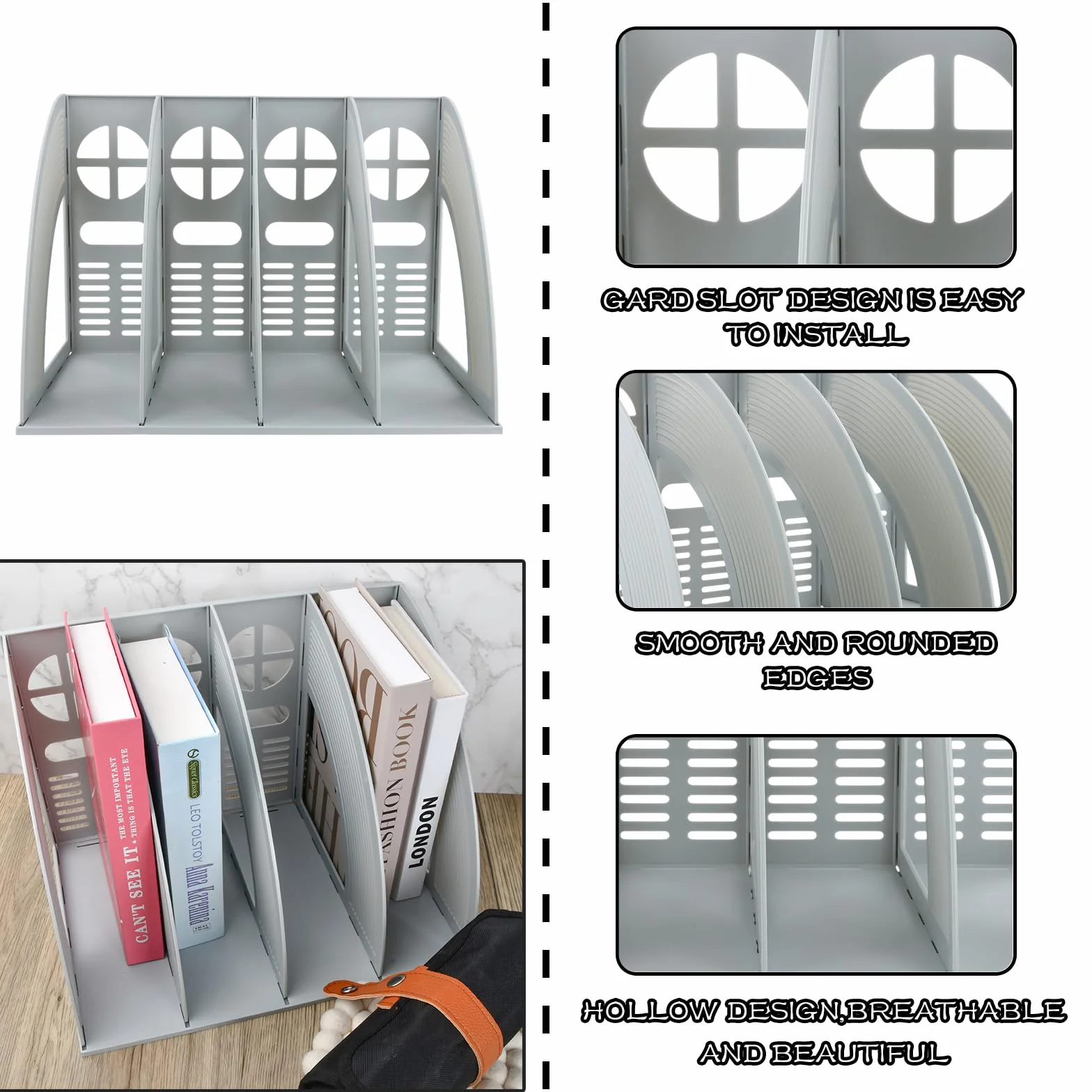 Porta Quaderni da Scrivania, Portariviste con 4 Scomparti, Portariviste da Scrivania Verticale, Robusto Organizer in Plastica per A4 Documenti, Porta Libri per Scuola, Ufficio, Casa