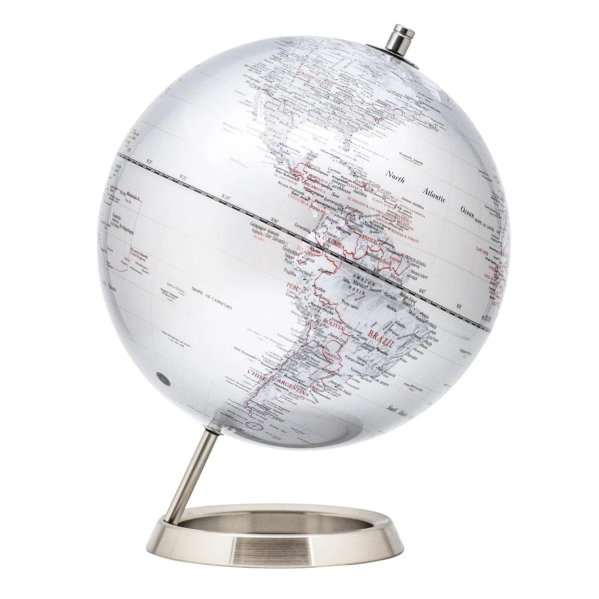 EXERZ 30CM Mappamondo/Globo Argento Metallizzato in Inglese - con una base in acciaio inossidabile - confezionato in scatola premier Kraft, Perfetto come Regalo (Diametro: 30CM)