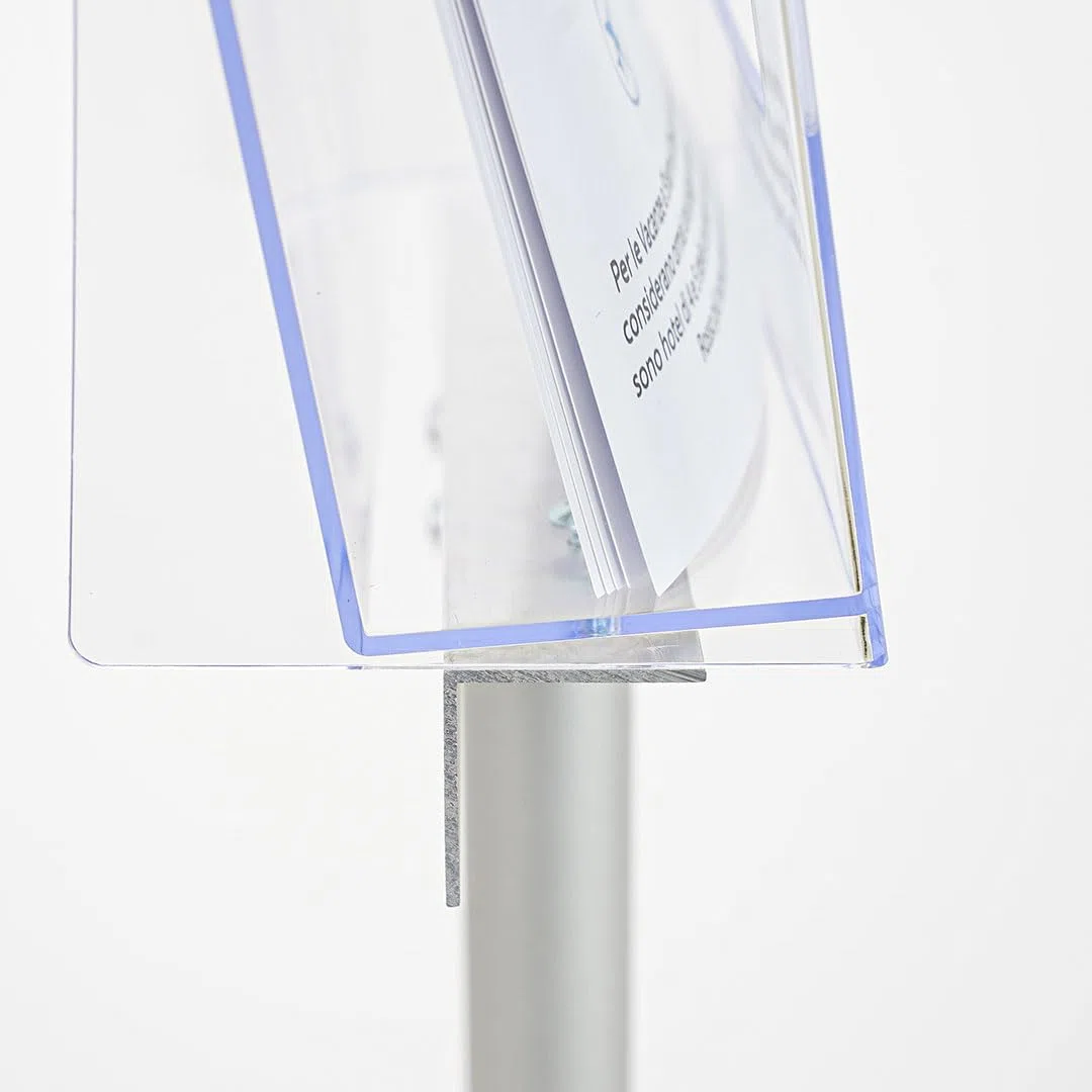 Danieli - Porta Depliant da Terra in Acrilico Trasparente A4 con 1 tasca, per Riviste e Brochure. Porta Volantini Resistente da Utilizzare come Espositore per Ufficio e Negozi. (Alluminio Silver)