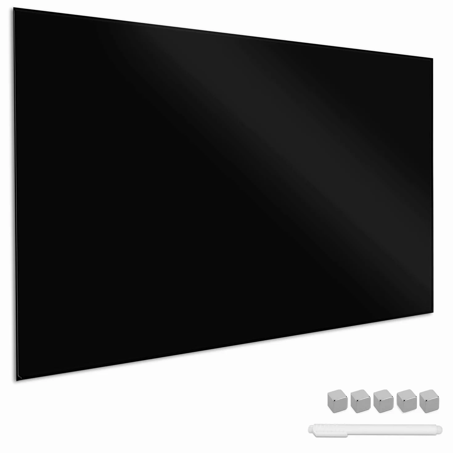 Navaris Lavagna Magnetica in Vetro 90x60cm - Bacheca Black-Board Scrivibile Lavagnetta per Calamite con Pennarello - Memo-Board Casa Ufficio - Nera