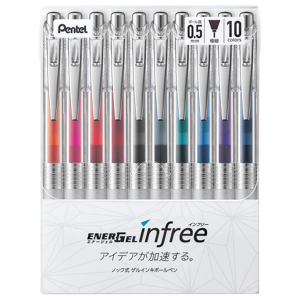 Pentel BLN75TL-10 EnerGel, penna a sfera con inchiostro, 0,5 mm, 10 colori, importazione giapponese