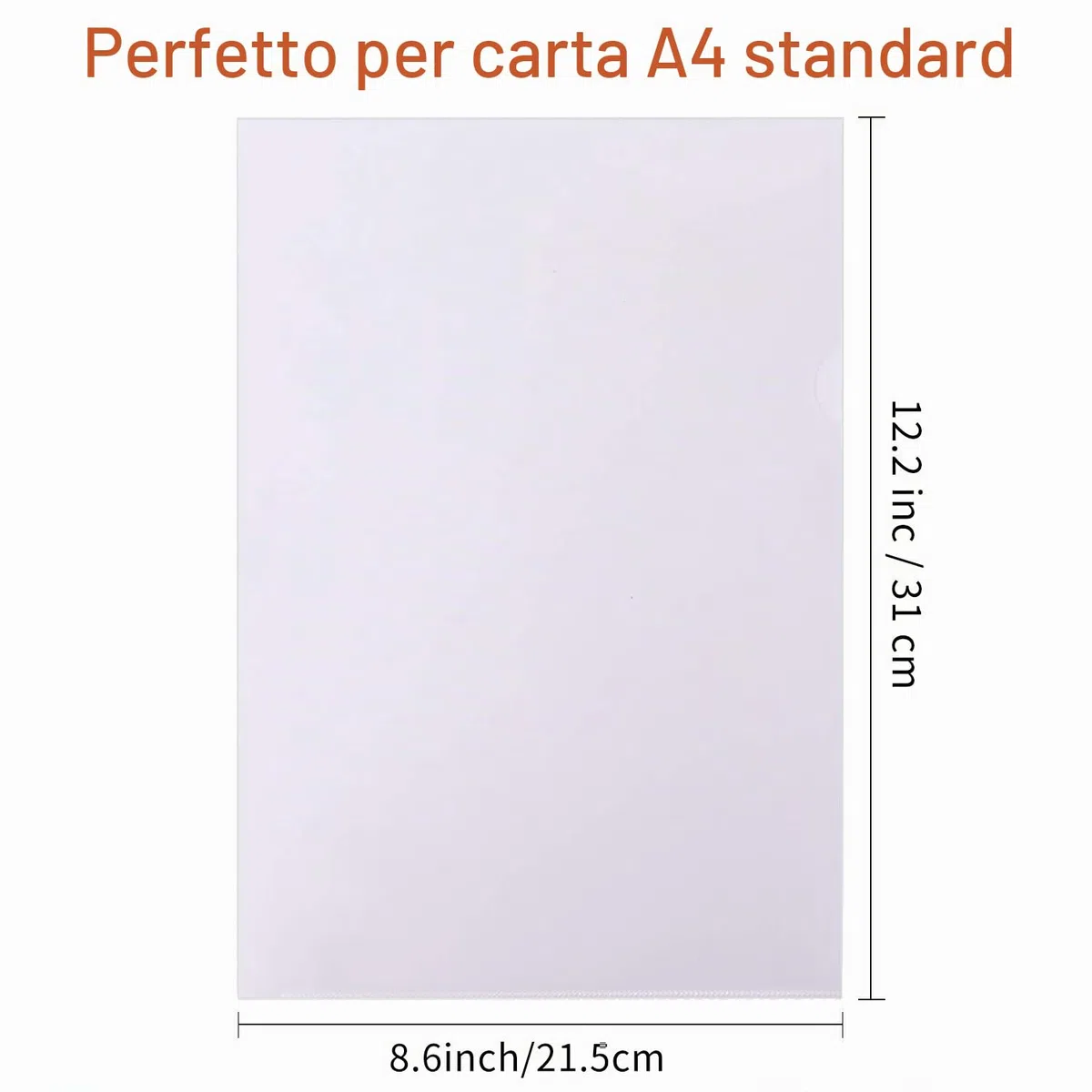 Cartelline A4 Trasparenti a L Formato, confezione da 30, 180 micron, Cartelle di File Documenti A4 in Polipropilene per Scuola, ufficio, Copertina per Fogli di Protezione -Trasparente