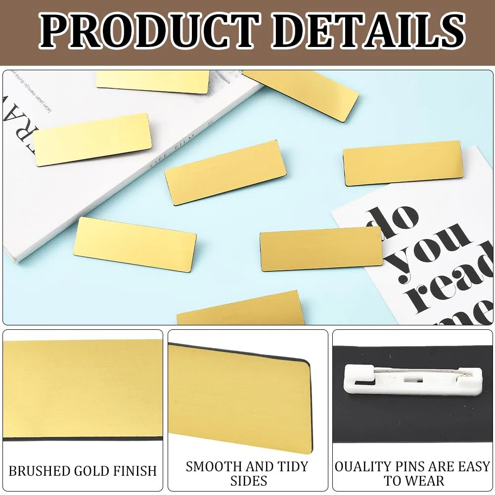 25 pz. Spille con Nome in Oro Badge con Nome Vuoto in Plastica PVC Rettangolari Personalizzate Riutilizzabili con Supporto di Sicurezza Spille Porta Badge per Impiegati Studenti Dip
