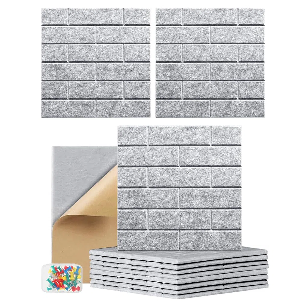 Bacheca grande in feltro, autoadesiva, 12 pezzi, 30 x 30 cm, con 35 aghi, decorazione da parete per ufficio, cucina, foto, memo (grigio chiaro)