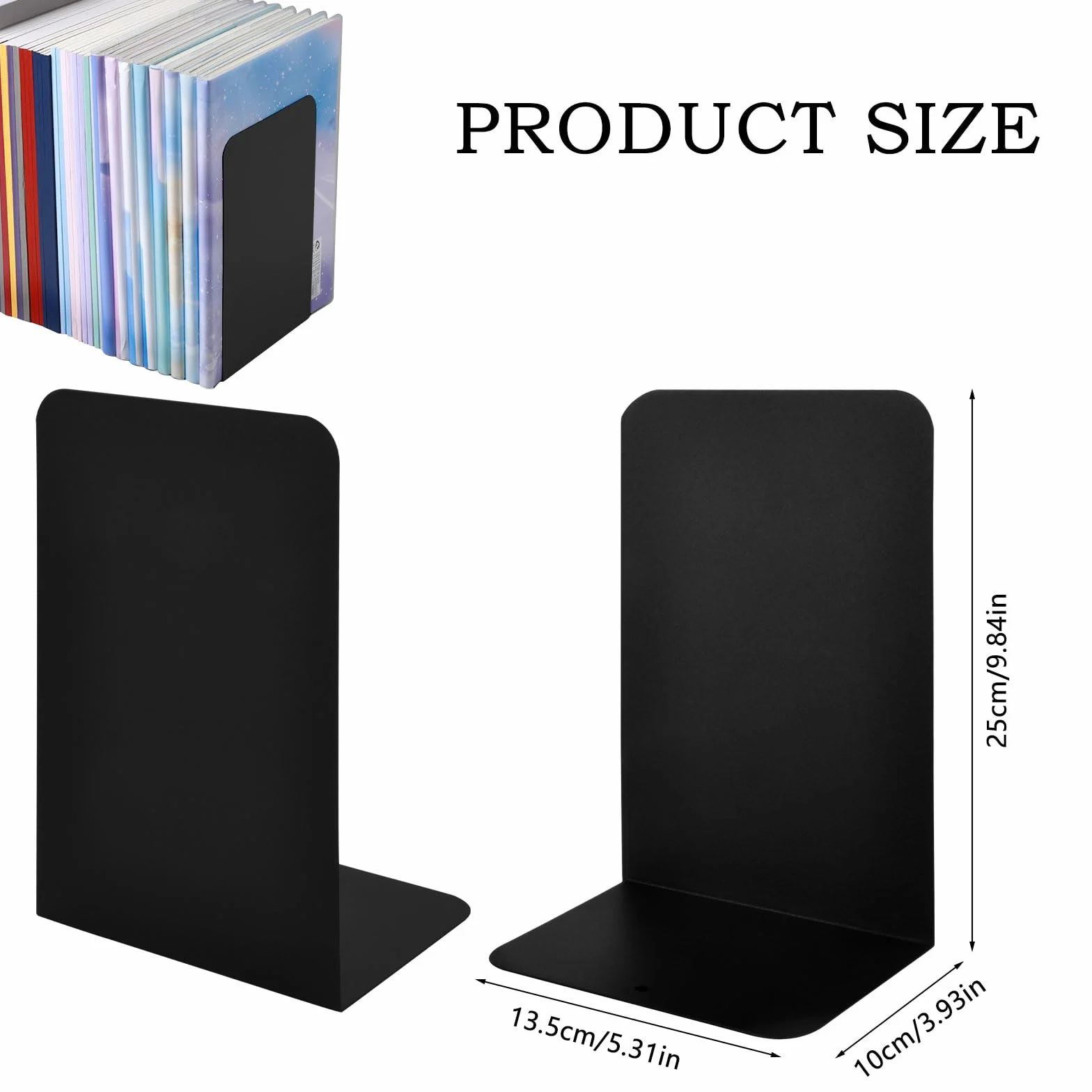 TNSLAND Fermalibri in metallo (confezione da 4) 14 x 10 x 20 cm | Libreria in organza per bambini, libri, ufficio, scaffale, elegante metallo robusto dal design elegante, delicato sui mobili, nero