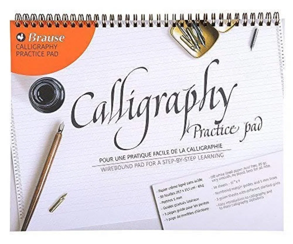 Brause 96450B - Blocco a spirali di calligrafia, 50 fogli a righe color Beige 21 x 29.7 cm, francese e inglese