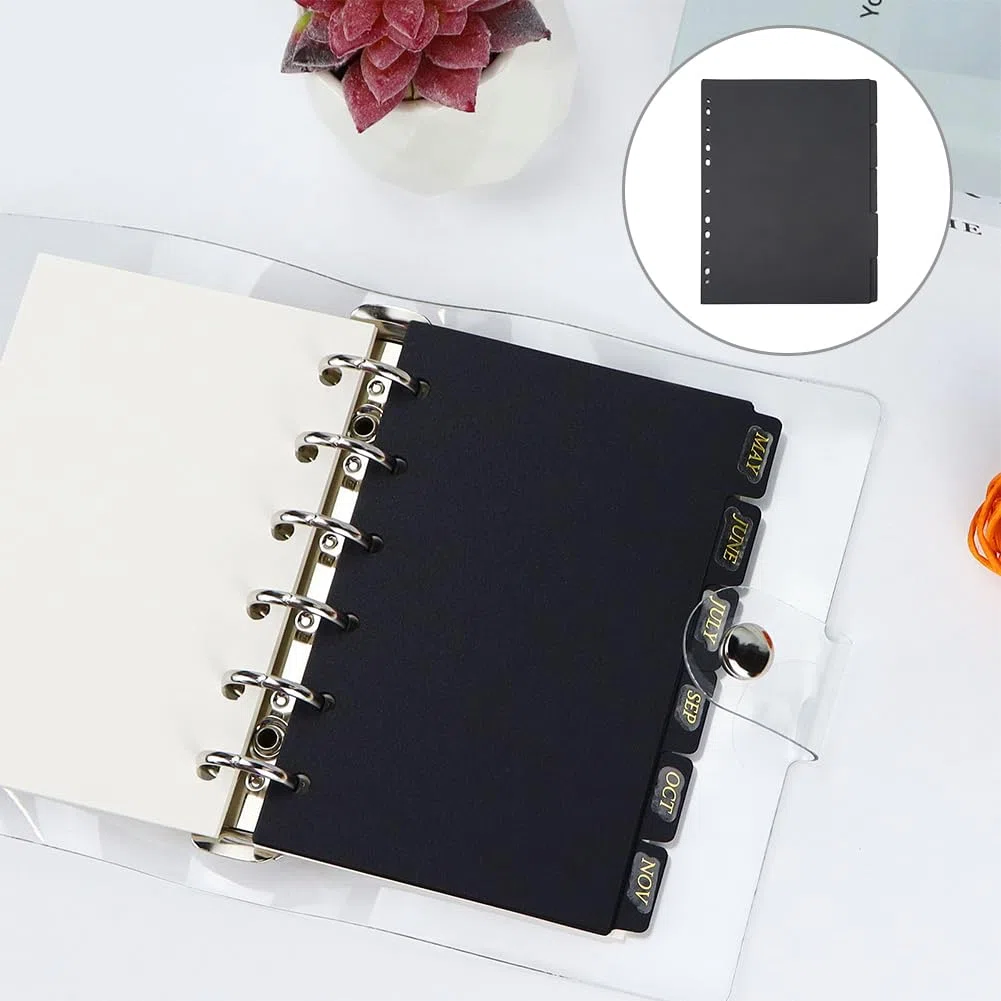 SUPERFINDINGS 20 Fogli 5-Tab Divisori per raccoglitori a 11 fori Divisori per raccoglitori 29.8x22.1cm A4 Divisori per quaderni con schede Nero Divisori scrivibili per quaderni Cartelle Orari