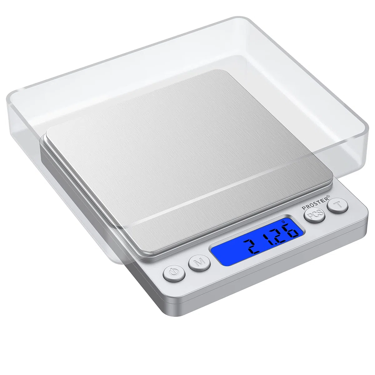 Proster Mini Bilancia Digitale Tascabile 0,03-500g Bilancia da Cucina con Funzione Tare Display LCD Retroilluminato Acciaio Inox Bilancino per Gioielli e Piccoli Oggetti Alta Precisione Portatile