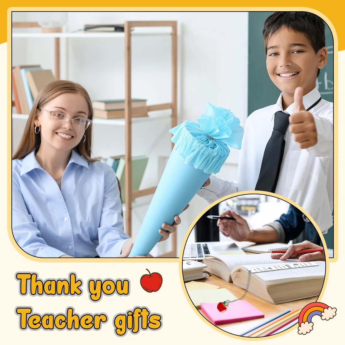 3 Portachiavi Maestra Scuola 3 Segnalibro Maestra Insegnate in Acciaio Inossidabile Regalo Maestre Fine Anno Regalo di Ringraziamento per Tutore per Scuola Elementare
