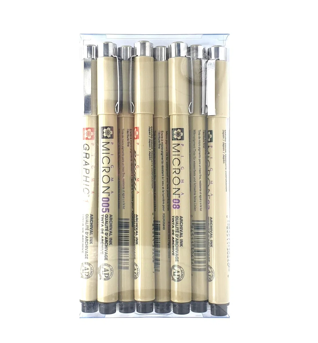 Pigma Micron Sakura - Set di Penne 005,01,02,03,05,08,1mm Brush