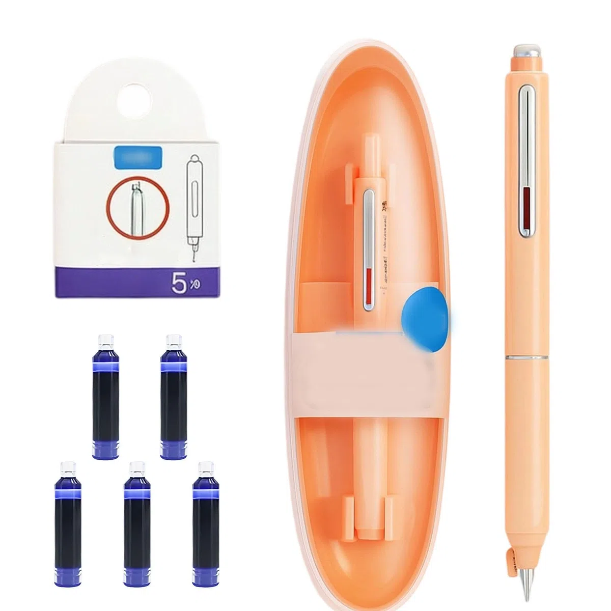 Penna Stilografica Retrattile Writech ClicTek, 1 Penna con 5 Cartucce d'Inchiostro e Scatola Portaoggetti, Ideale per Appunti e Firme