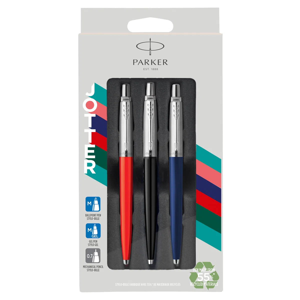 Parker Jotter Originals Trio Pen Gift Set | Penna a sfera, penna gel e matita meccanica | Realizzata con materiali riciclati al 55%* | Regali perfetti per la laurea e la scuola