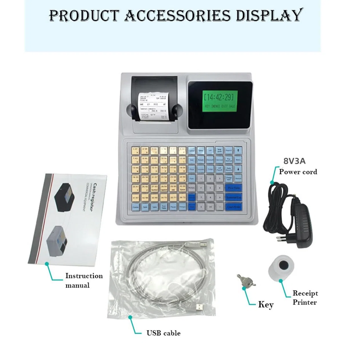 Registratore di Cassa elettronico, registratore di Cassa Tutto in Uno a 81 Tasti, 8 Display digitali a LED con Vassoio Cassa Rimovibile e Stampante Termica, per supermercati, Negozi
